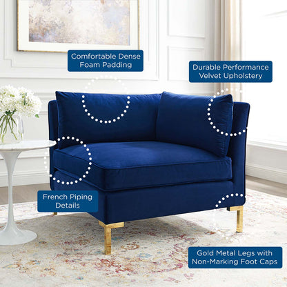 Ardent Performance Velvet Sectional Sofa Corner Chair, Velvet, Blue Navy, 18929