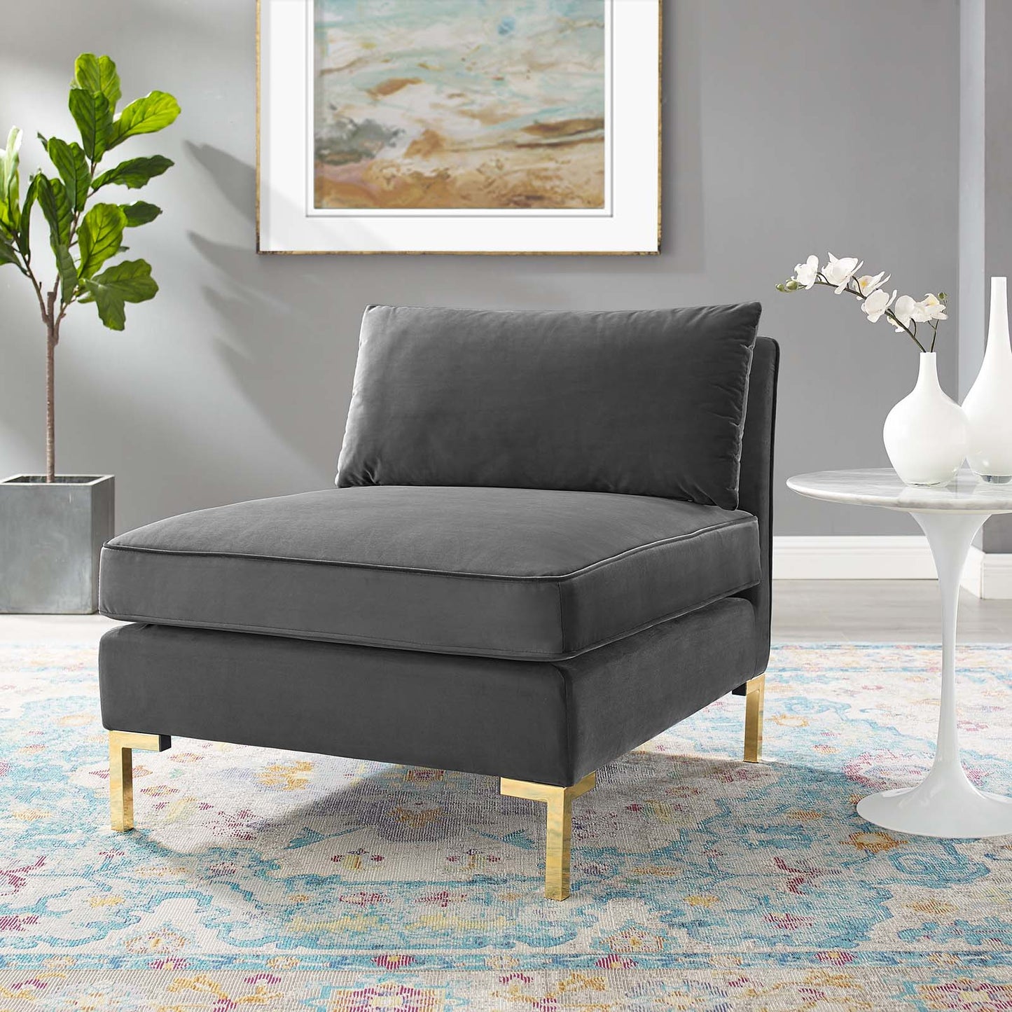 Ardent Performance Velvet Armless Chair, Velvet, Grey Gray, 18931