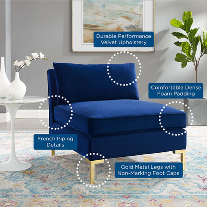 Ardent Performance Velvet Armless Chair, Velvet, Blue Navy, 18932