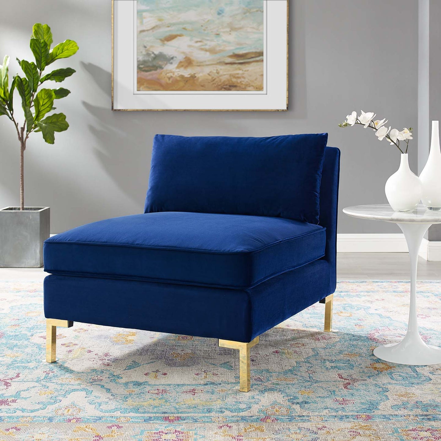Ardent Performance Velvet Armless Chair, Velvet, Blue Navy, 18932