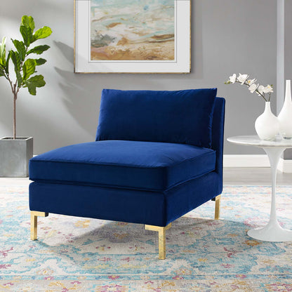 Ardent Performance Velvet Armless Chair, Velvet, Blue Navy, 18932