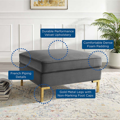 Ardent Performance Velvet Ottoman, Velvet, Grey Gray, 18934
