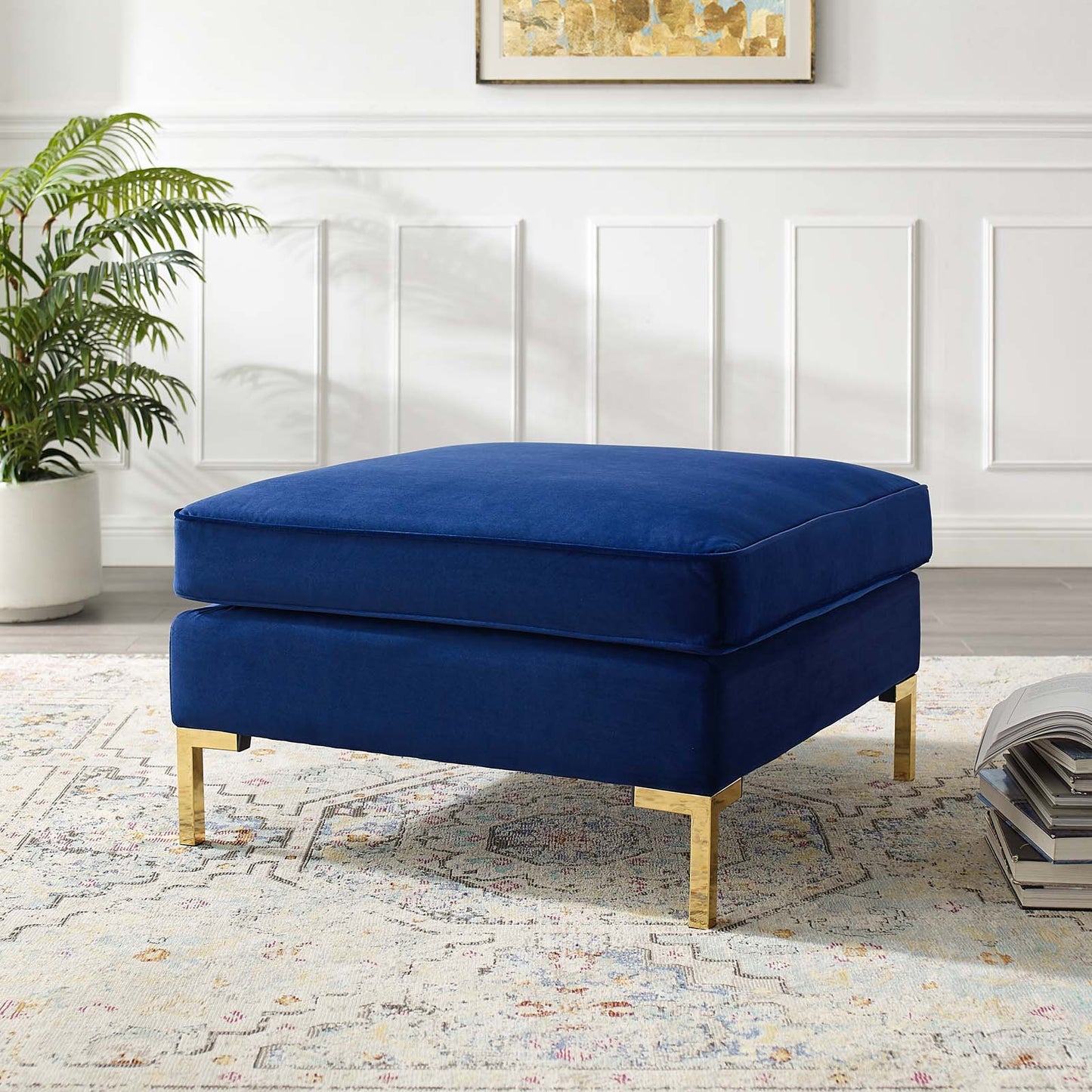 Ardent Performance Velvet Ottoman, Velvet, Blue Navy, 18935
