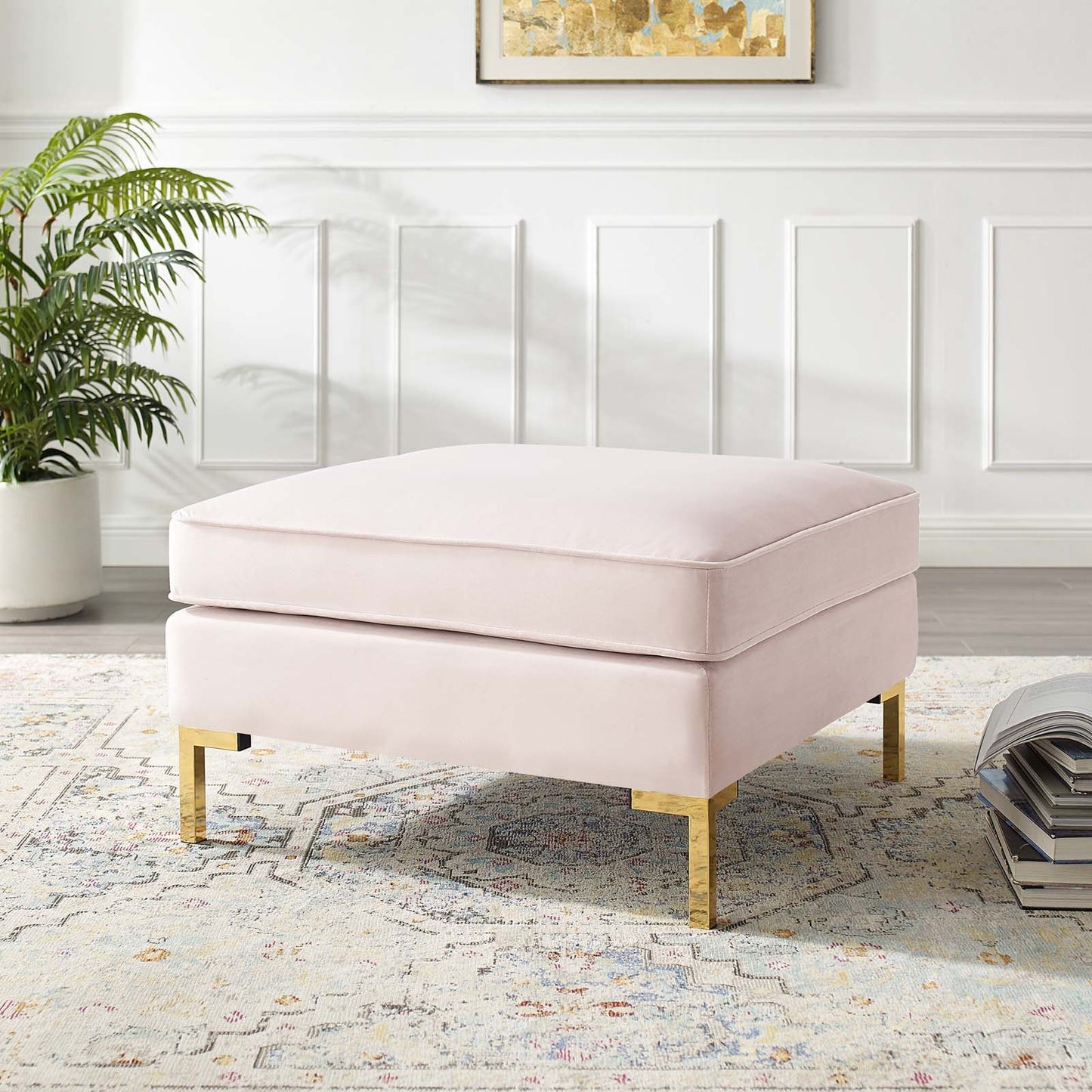 Ardent Performance Velvet Ottoman, Velvet, Pink, 18936