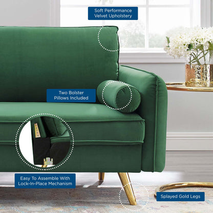 Revive Performance Velvet Sofa, Velvet, Green, 18938