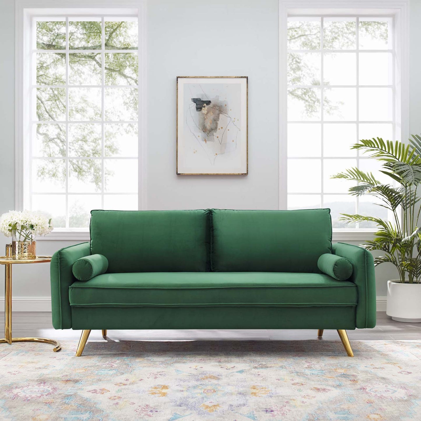 Revive Performance Velvet Sofa, Velvet, Green, 18938