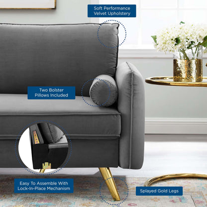 Revive Performance Velvet Sofa, Velvet, Grey Gray, 18939