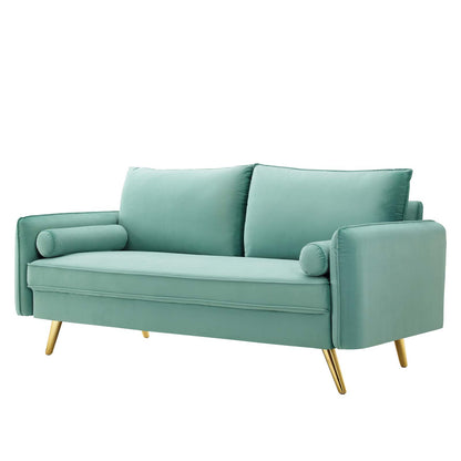 Revive Performance Velvet Sofa, Velvet, Blue, 18940