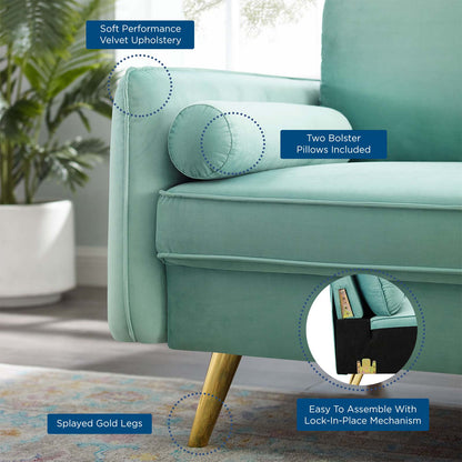 Revive Performance Velvet Sofa, Velvet, Blue, 18940