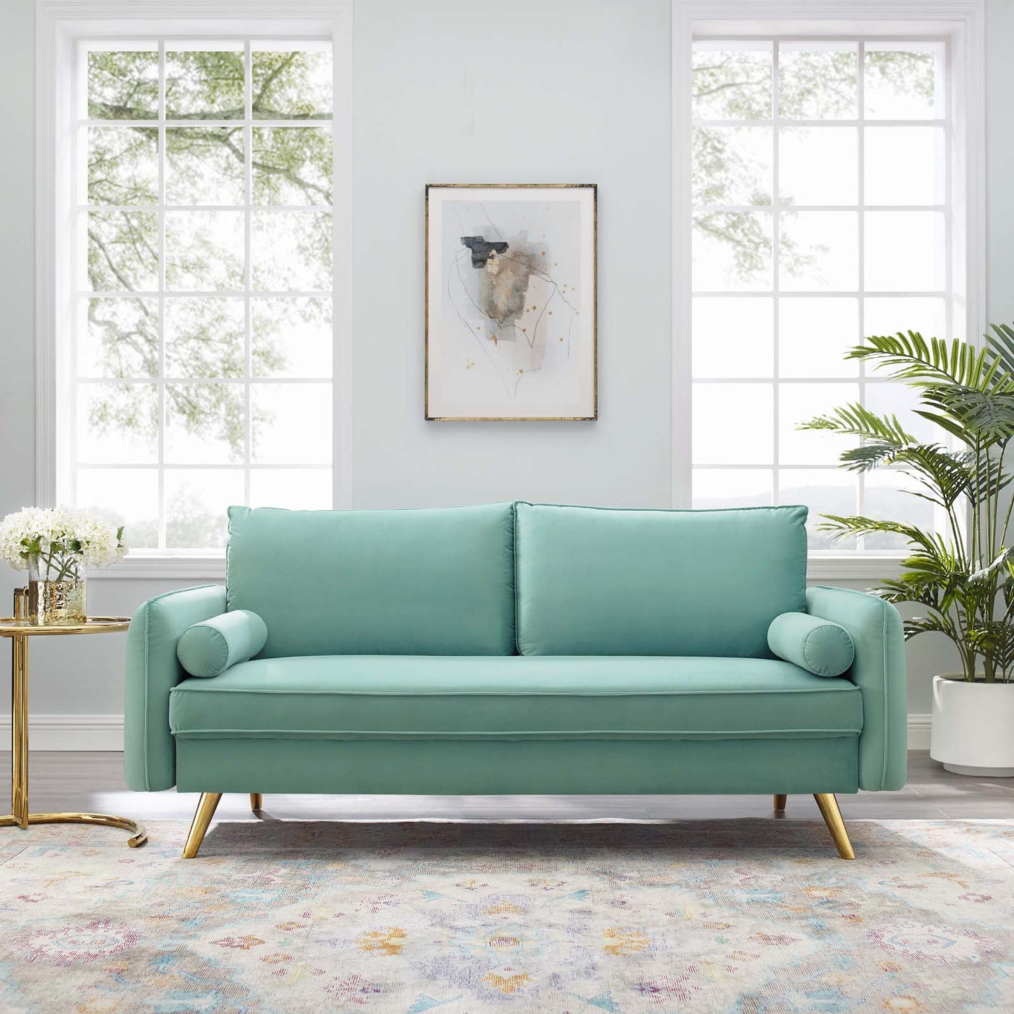 Revive Performance Velvet Sofa, Velvet, Blue, 18940