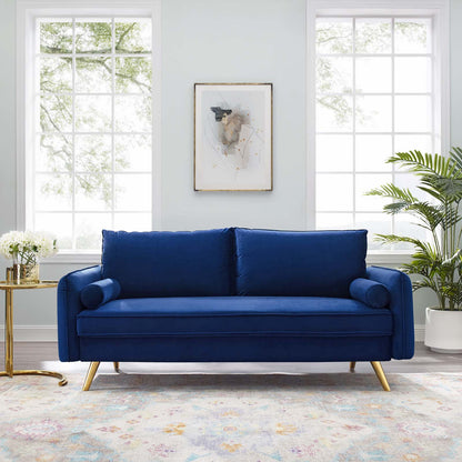 Revive Performance Velvet Sofa, Velvet, Blue Navy, 18941