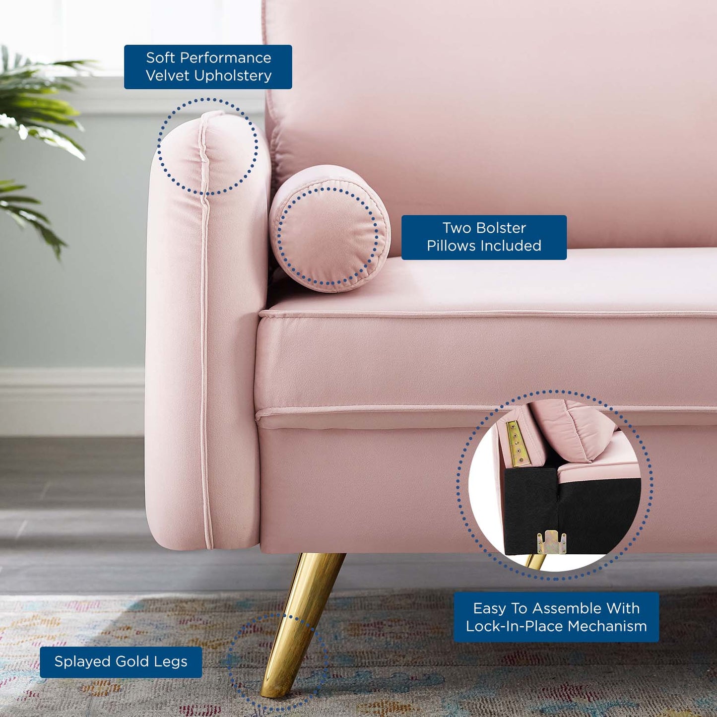 Revive Performance Velvet Sofa, Velvet, Pink, 18942