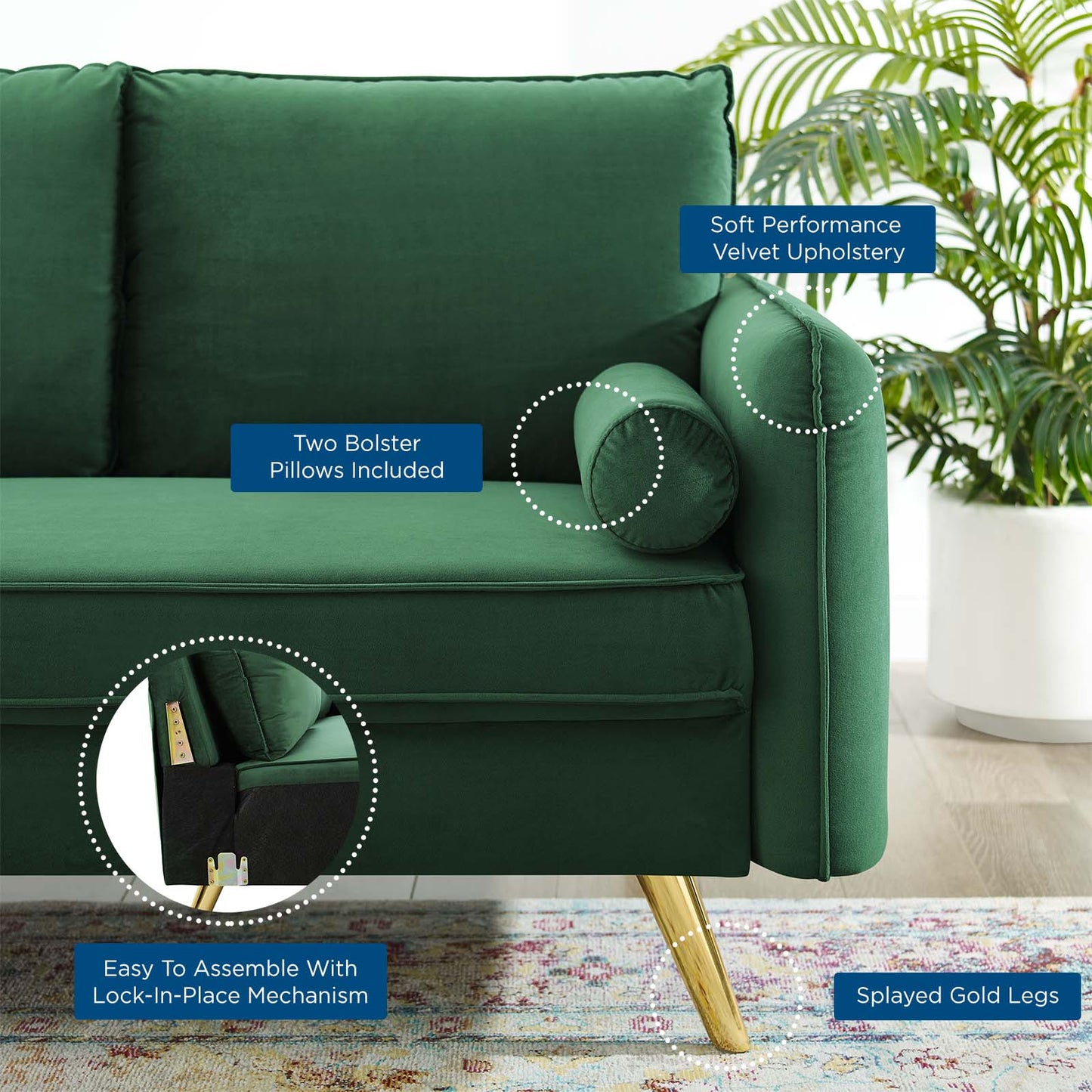 Revive Performance Velvet Loveseat, Velvet, Green, 18945