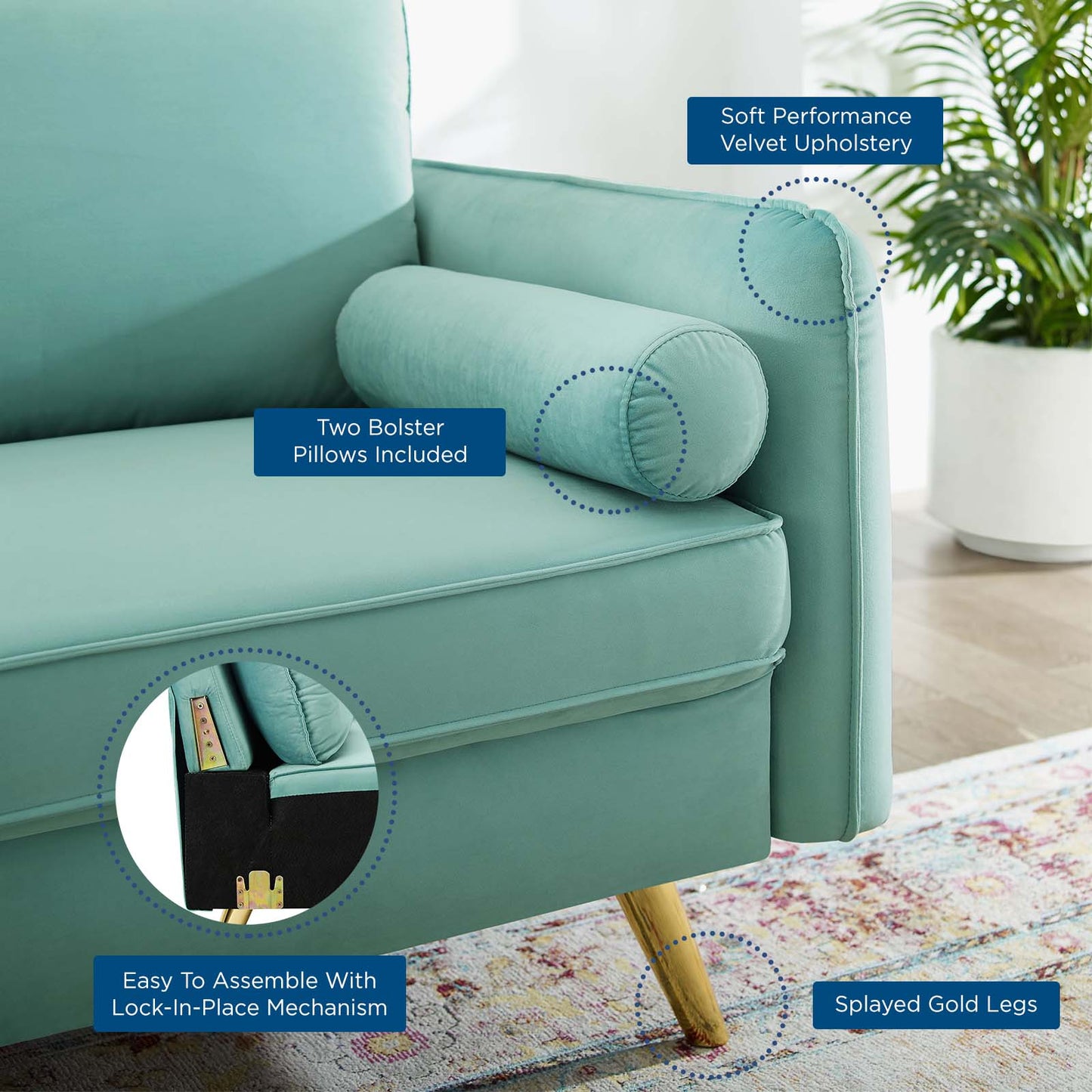 Revive Performance Velvet Loveseat, Velvet, Blue, 18947