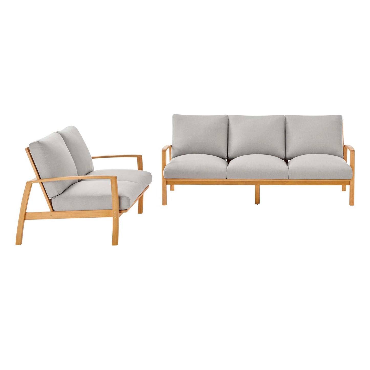 Orlean Outdoor Patio Eucalyptus Wood Sofa and Loveseat Set, Wood, Brown Natural Light Grey Gray, 18951