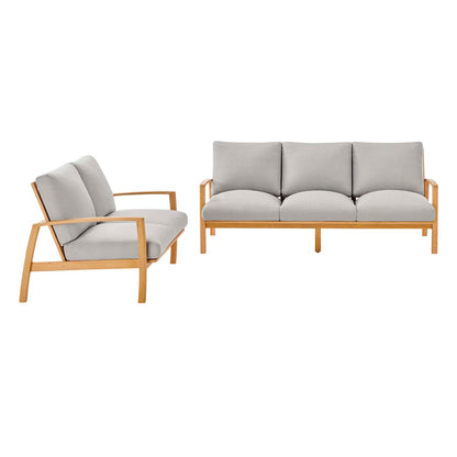 Orlean Outdoor Patio Eucalyptus Wood Sofa and Loveseat Set, Wood, Brown Natural Light Grey Gray, 18951
