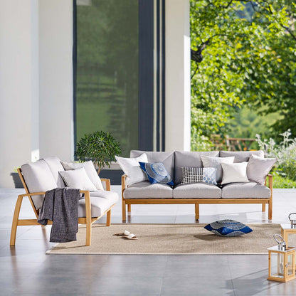 Orlean Outdoor Patio Eucalyptus Wood Sofa and Loveseat Set, Wood, Brown Natural Light Grey Gray, 18951