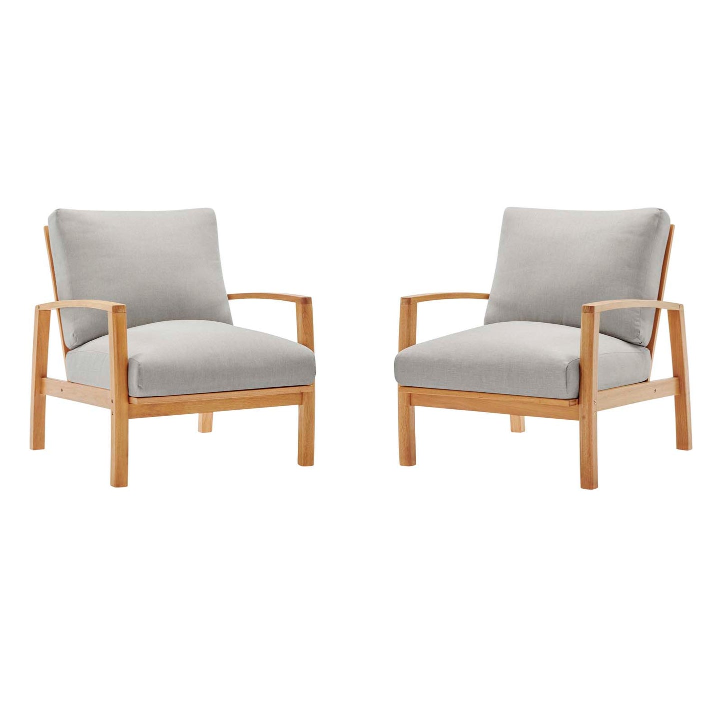 Orlean Outdoor Patio Eucalyptus Wood Lounge Armchair Set of 2, Wood, Brown Natural Light Grey Gray, 18954