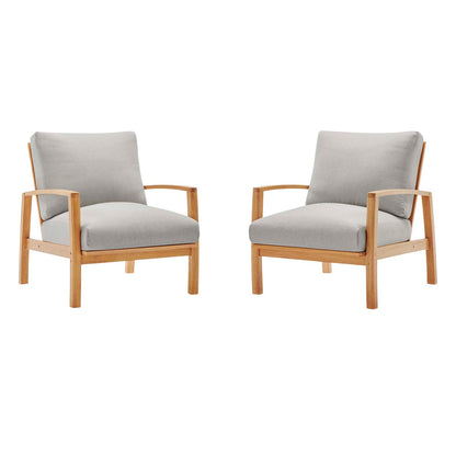 Orlean Outdoor Patio Eucalyptus Wood Lounge Armchair Set of 2, Wood, Brown Natural Light Grey Gray, 18954