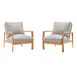 Orlean Outdoor Patio Eucalyptus Wood Lounge Armchair Set of 2, Wood, Brown Natural Light Grey Gray, 18954