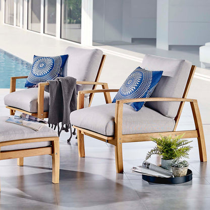 Orlean Outdoor Patio Eucalyptus Wood Lounge Armchair Set of 2, Wood, Brown Natural Light Grey Gray, 18954