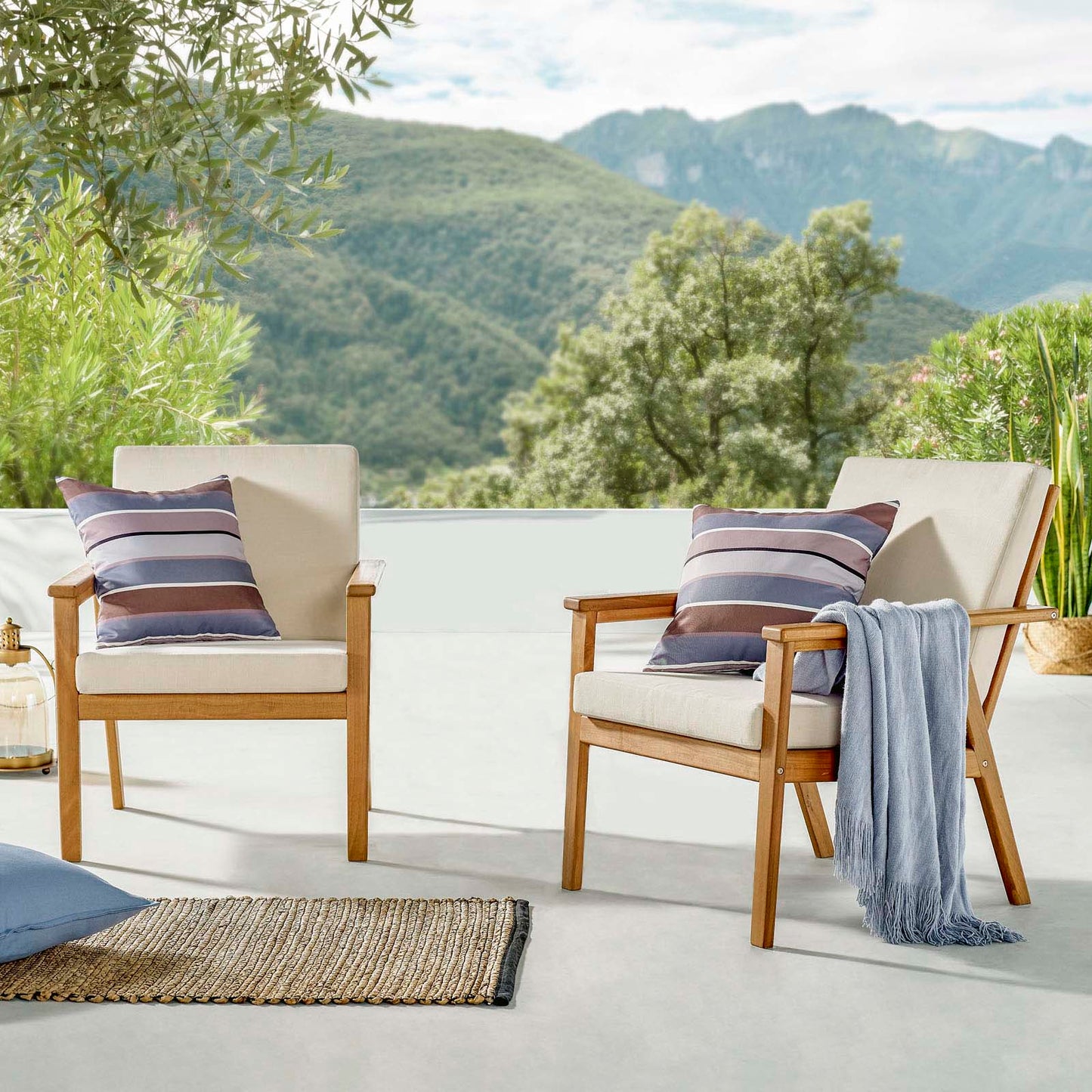 Vero Outdoor Patio Ash Wood Armchair Set of 2, Wood, Brown Natural Beige, 18955
