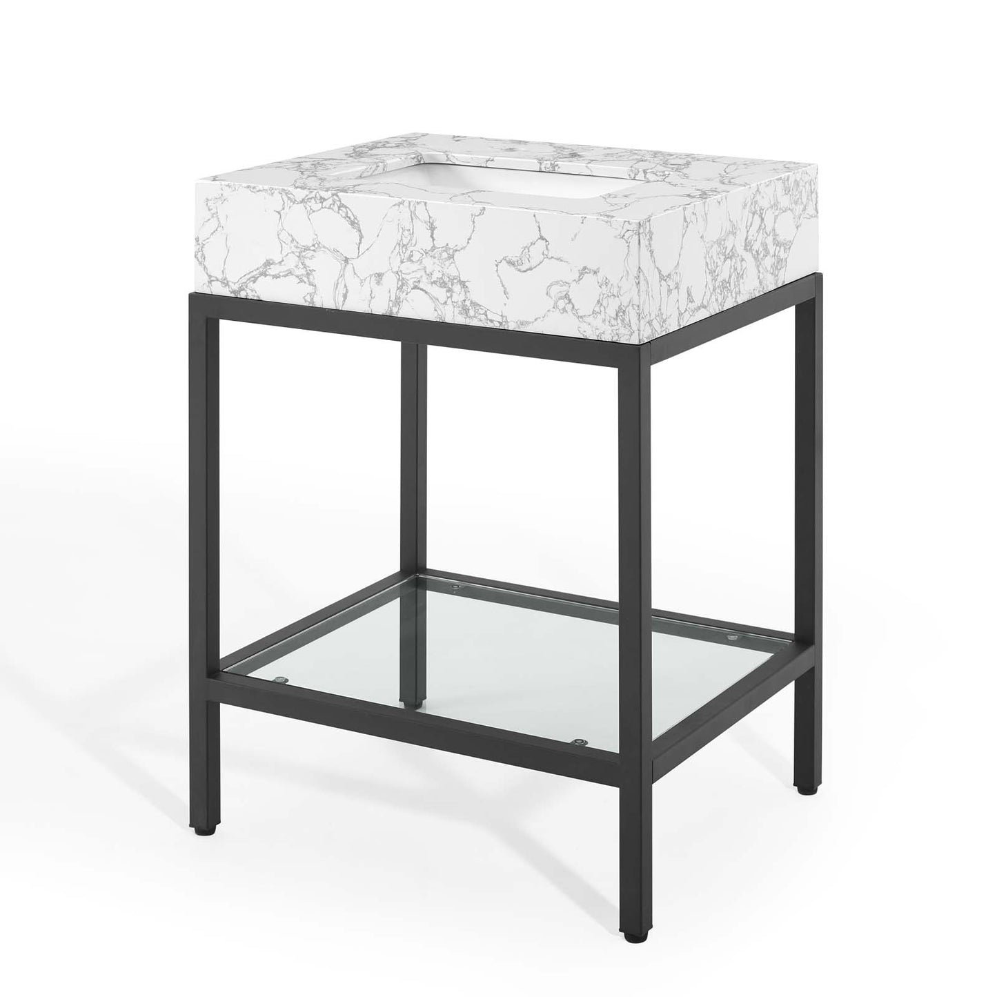 Kingsley 26" Black Stainless Steel Bathroom Vanity, Artificial Marble, Metal Steel, Black White, 18957