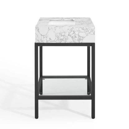 Kingsley 26" Black Stainless Steel Bathroom Vanity, Artificial Marble, Metal Steel, Black White, 18957