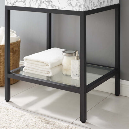 Kingsley 26" Black Stainless Steel Bathroom Vanity, Artificial Marble, Metal Steel, Black White, 18957