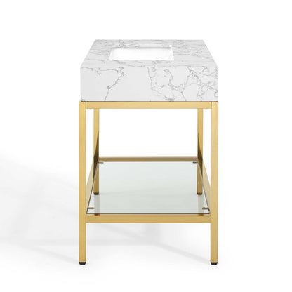 Kingsley 36" Gold Stainless Steel Bathroom Vanity, Artificial Marble, Metal Steel, Gold White, 18958