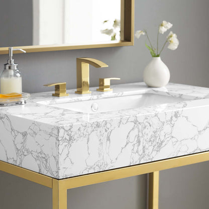 Kingsley 36" Gold Stainless Steel Bathroom Vanity, Artificial Marble, Metal Steel, Gold White, 18958