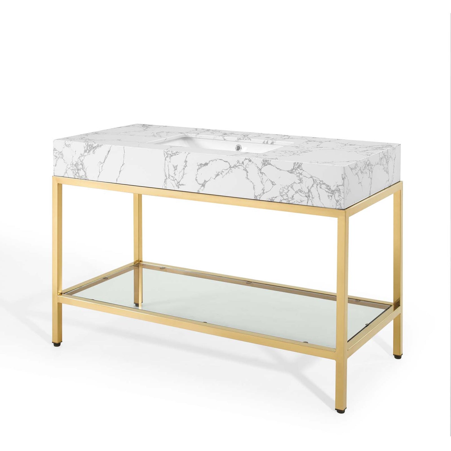 Kingsley 50" Gold Stainless Steel Bathroom Vanity, Artificial Marble, Metal Steel, Gold White, 18960