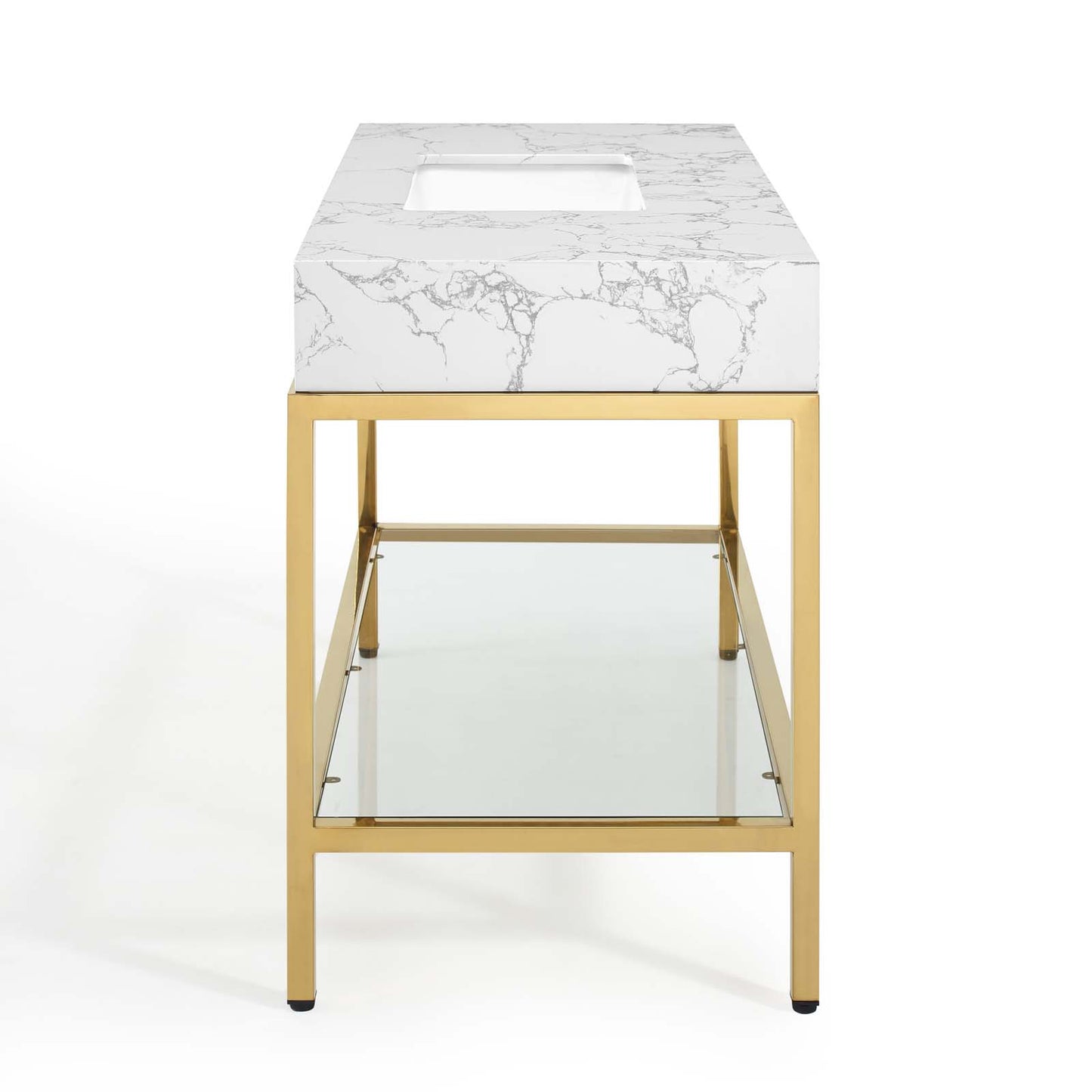 Kingsley 50" Gold Stainless Steel Bathroom Vanity, Artificial Marble, Metal Steel, Gold White, 18960