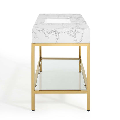 Kingsley 50" Gold Stainless Steel Bathroom Vanity, Artificial Marble, Metal Steel, Gold White, 18960
