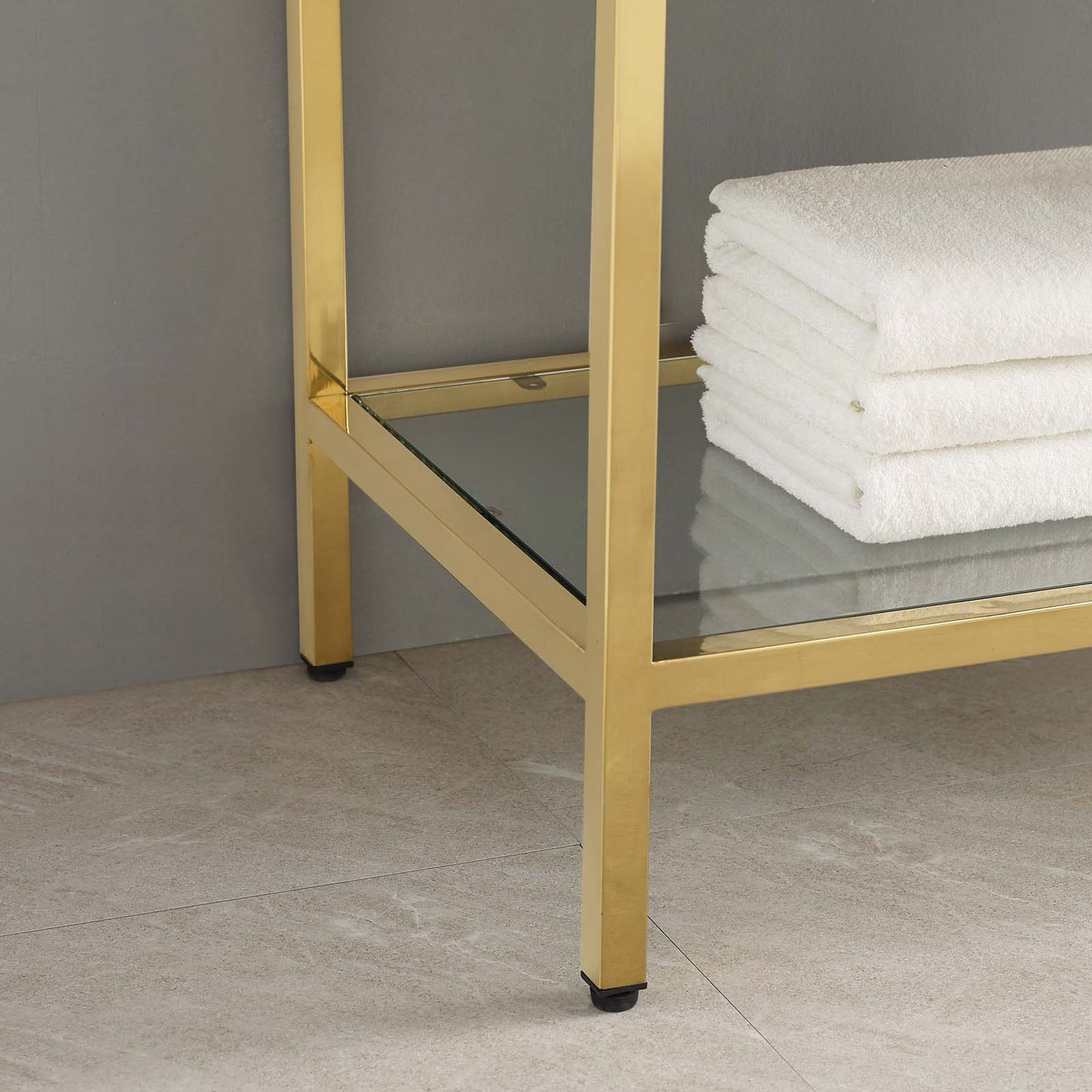 Kingsley 50" Gold Stainless Steel Bathroom Vanity, Artificial Marble, Metal Steel, Gold White, 18960