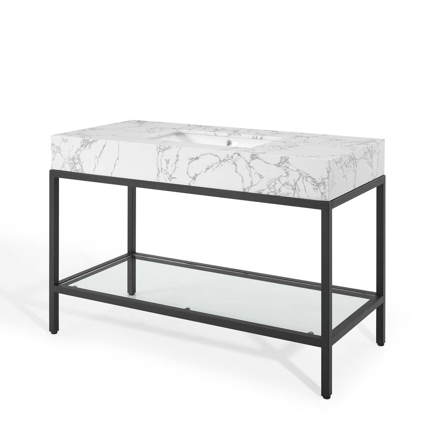Kingsley 50" Black Stainless Steel Bathroom Vanity, Artificial Marble, Metal Steel, Black White, 18961