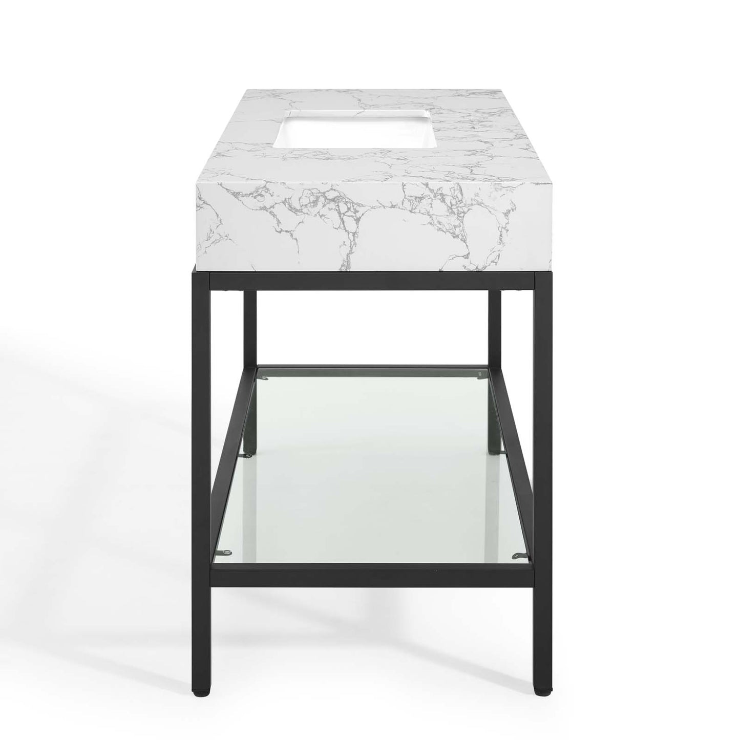 Kingsley 50" Black Stainless Steel Bathroom Vanity, Artificial Marble, Metal Steel, Black White, 18961