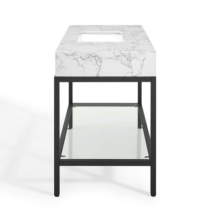 Kingsley 50" Black Stainless Steel Bathroom Vanity, Artificial Marble, Metal Steel, Black White, 18961