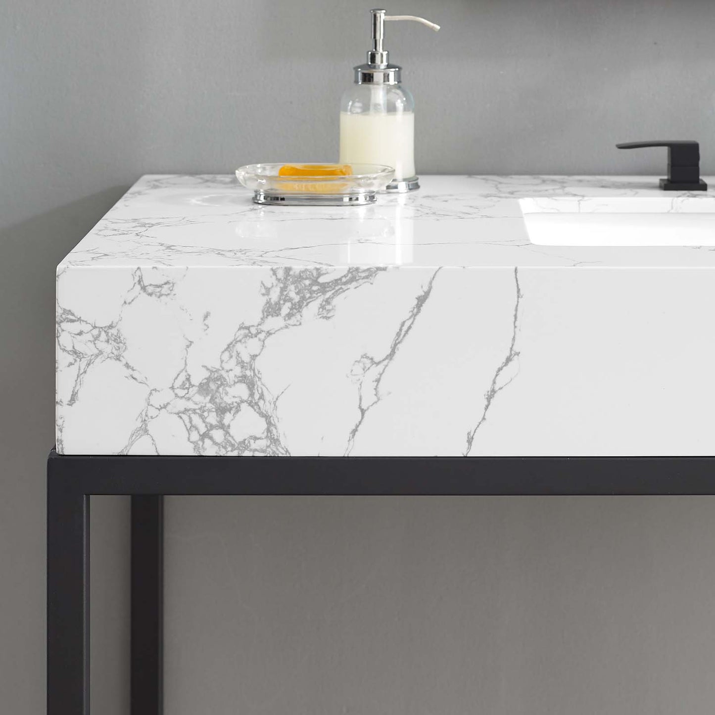 Kingsley 50" Black Stainless Steel Bathroom Vanity, Artificial Marble, Metal Steel, Black White, 18961