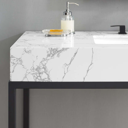 Kingsley 50" Black Stainless Steel Bathroom Vanity, Artificial Marble, Metal Steel, Black White, 18961
