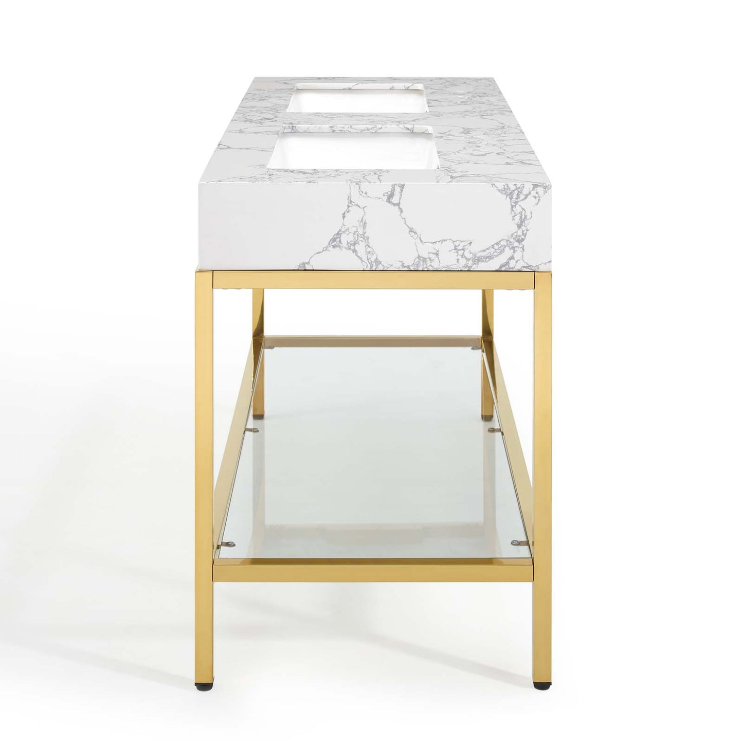 Kingsley 60" Gold Stainless Steel Bathroom Vanity, Artificial Marble, Metal Steel, Gold White, 18962