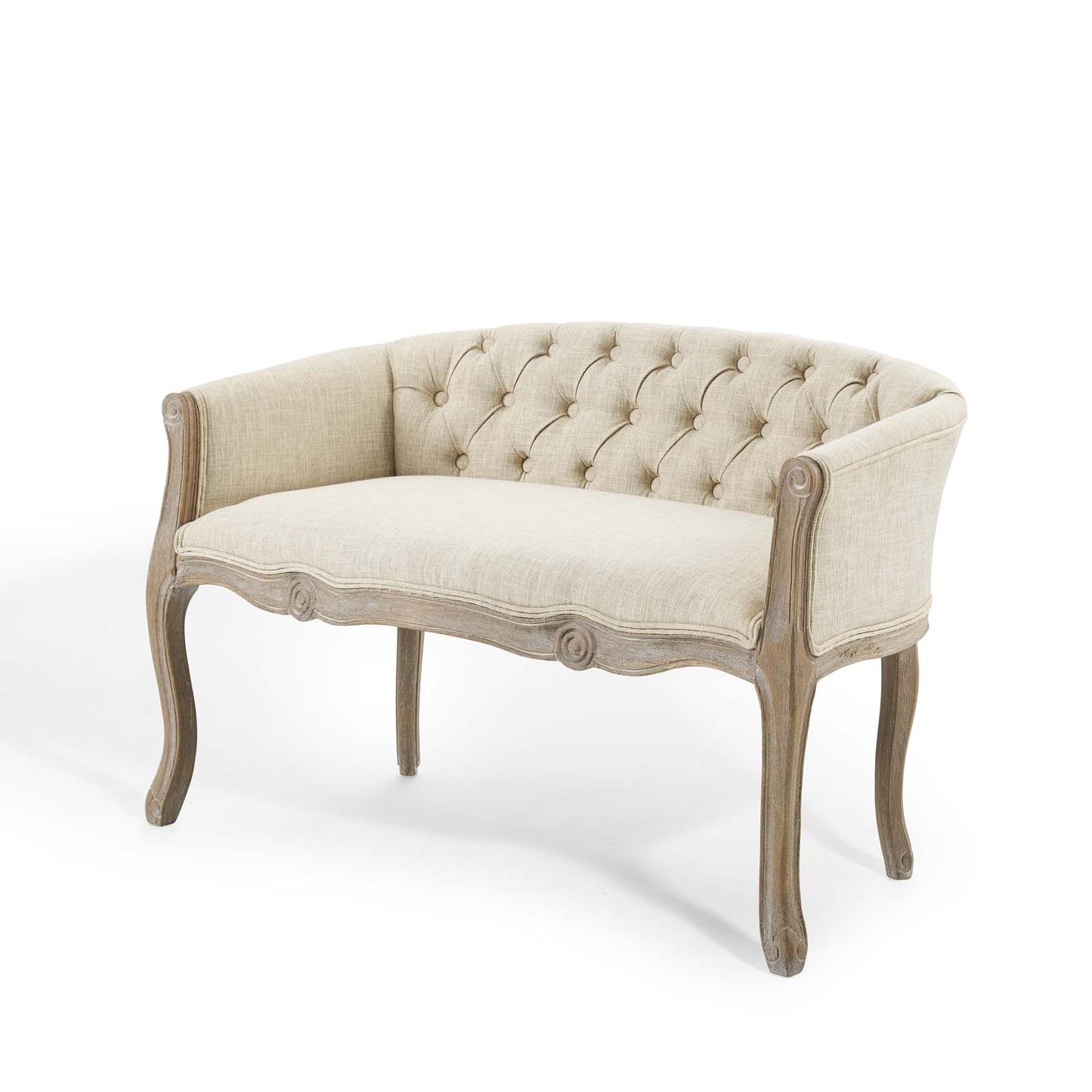 Crown Vintage French Upholstered Settee Loveseat, Fabric, Wood, Beige, 18964