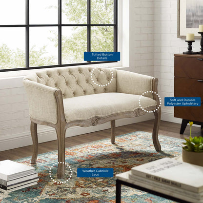 Crown Vintage French Upholstered Settee Loveseat, Fabric, Wood, Beige, 18964