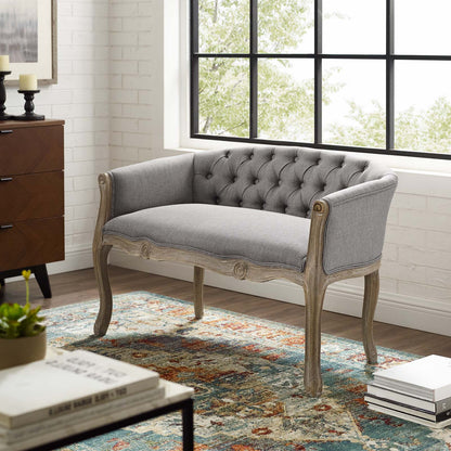 Crown Vintage French Upholstered Settee Loveseat, Fabric, Wood, Light Grey Gray, 18965