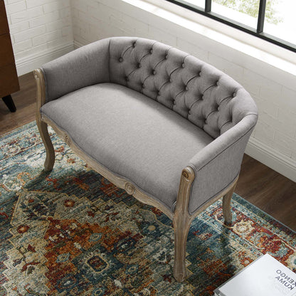 Crown Vintage French Upholstered Settee Loveseat, Fabric, Wood, Light Grey Gray, 18965
