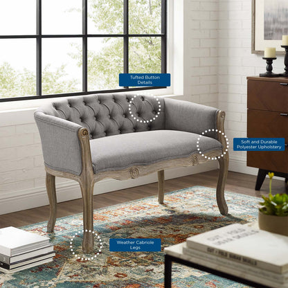 Crown Vintage French Upholstered Settee Loveseat, Fabric, Wood, Light Grey Gray, 18965