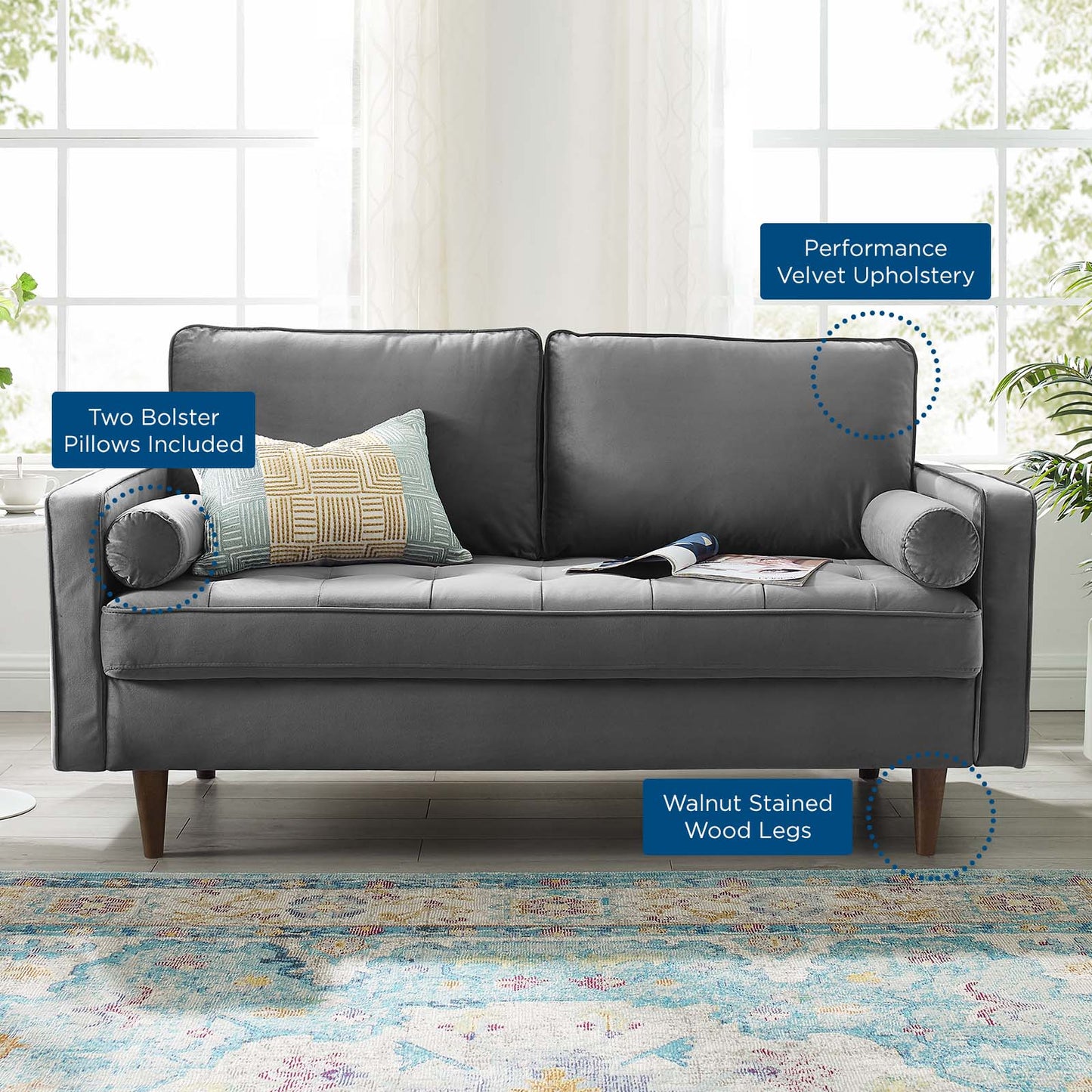 Valour Performance Velvet Loveseat, Velvet, Grey Gray, 18969