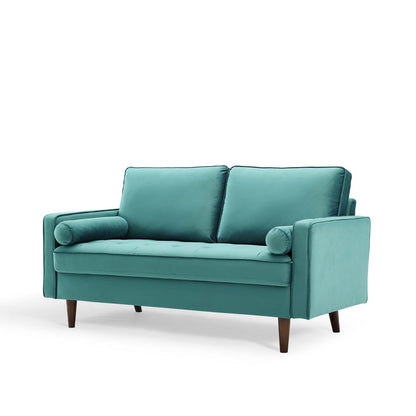 Valour Performance Velvet Loveseat, Velvet, Teal Blue, 18973