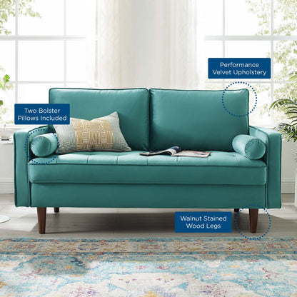 Valour Performance Velvet Loveseat, Velvet, Teal Blue, 18973