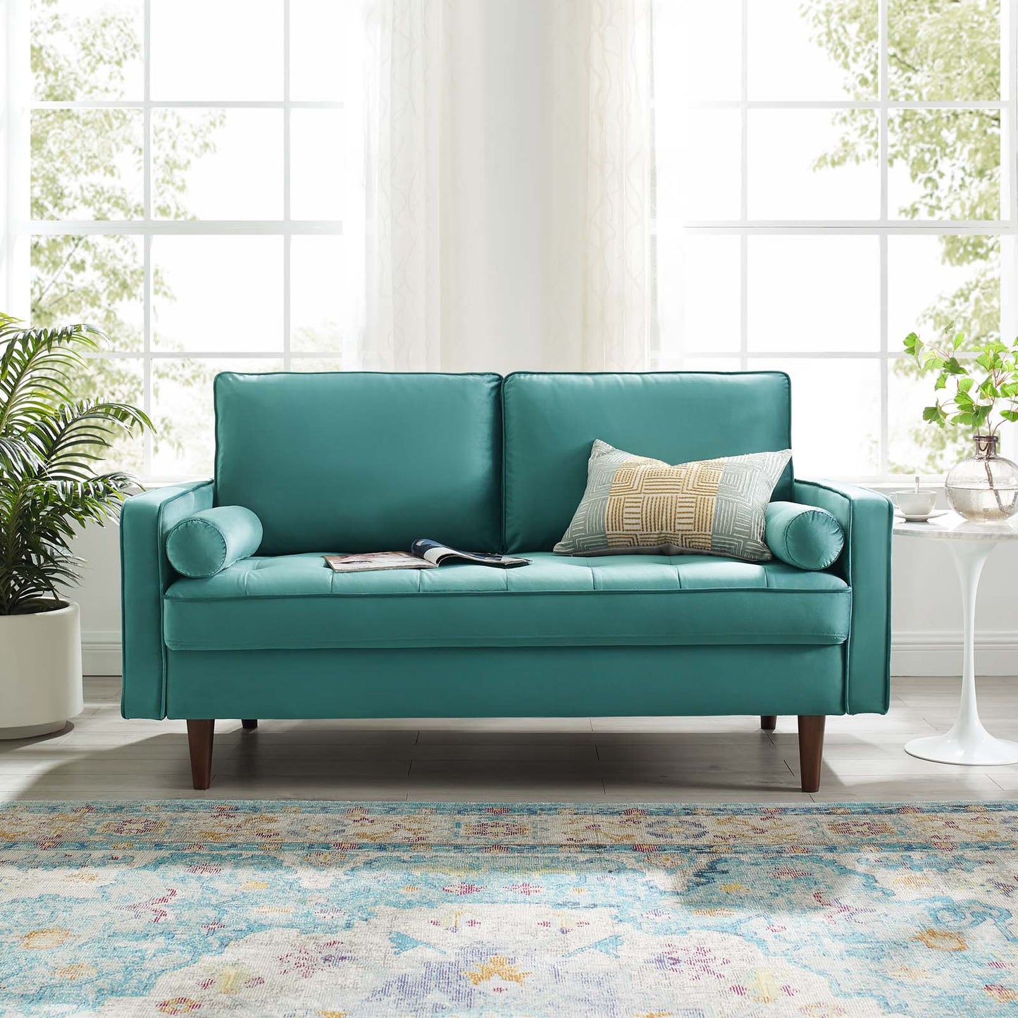 Valour Performance Velvet Loveseat, Velvet, Teal Blue, 18973